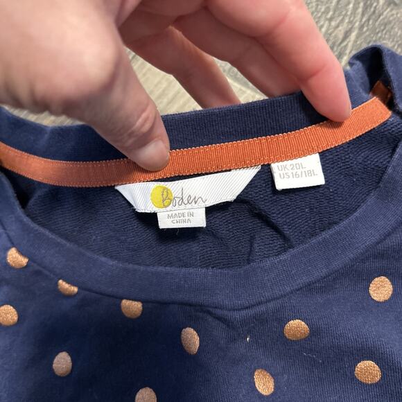 Boden Navy Blue Copper Metallic Polka Dot Dress, Size 20 Long Sleeve Fall - Picture 4 of 5